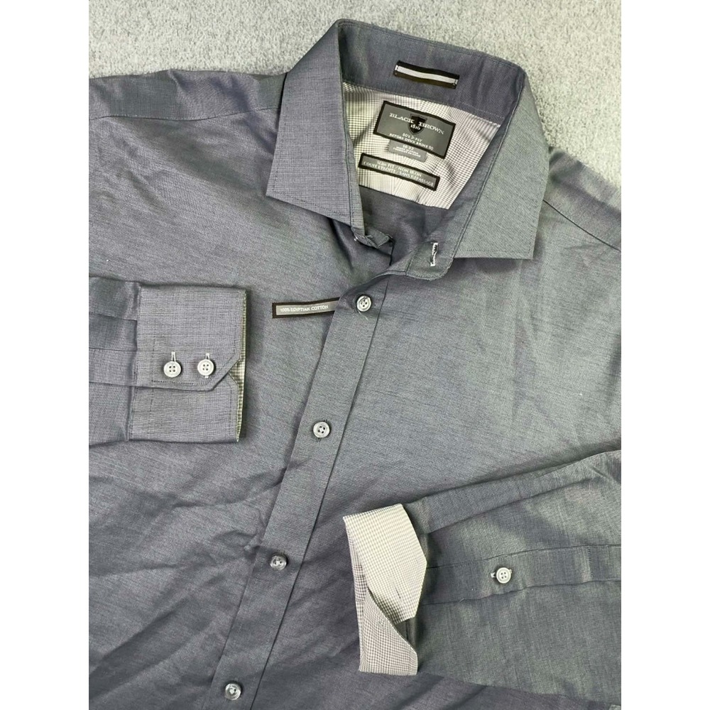 BLACK BROWN Dress Shirt Mens 16-32 Gray Egyptian Cotton Designer City Office - Picture 5 of 9